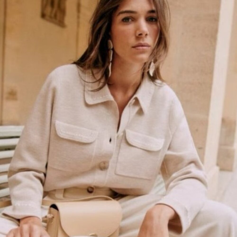 Sezane betty cardigan in beige crochet